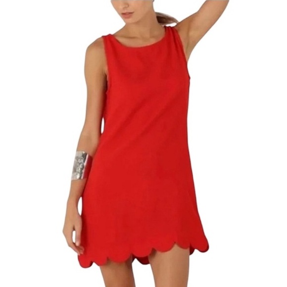 Kate Spade Target Red Scalloped Mini Dress Size M Sleeveless Cotton Sheath Shift - Picture 11 of 11